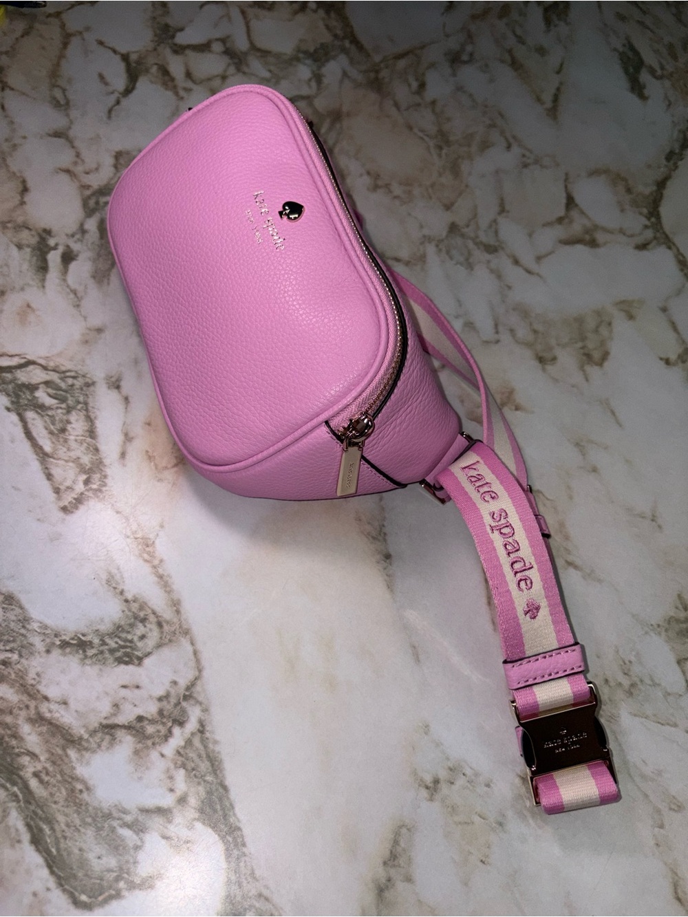 Kate Spade Pink Pebbled Leather Belt Bag with Gold Buckle